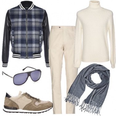 Outfit Panna blu e quadri sporty-chic