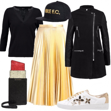 Outfit Urban con gonna e rossetto