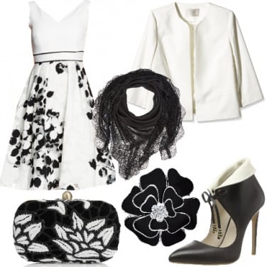 Outfit Chic floreale in bianco e nero