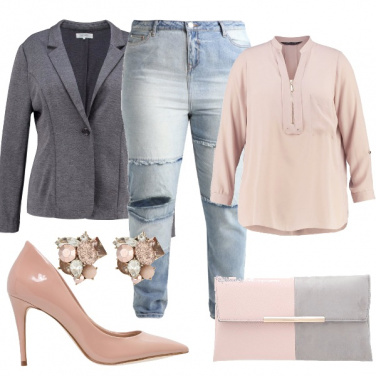Outfit Delicato grigio e rosa cipria