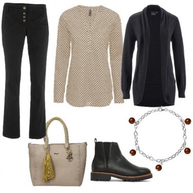 Outfit Nero e beige