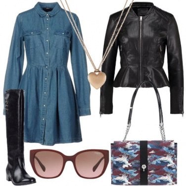 Outfit Bon ton in jeans ed ecopelle