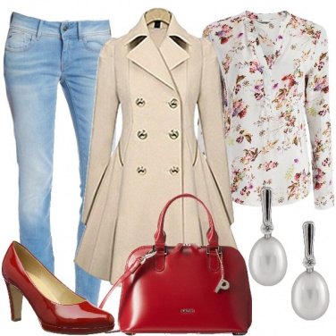 Outfit Rosso e perle al lavoro