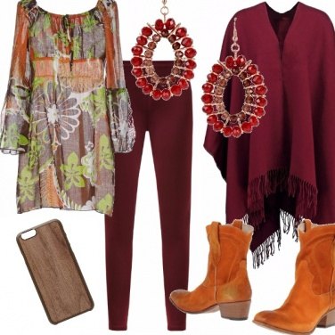 Outfit Cow girl in arancio e burgundy