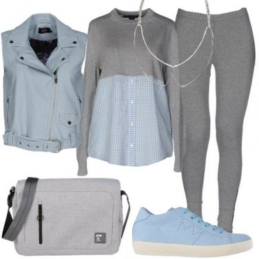 Outfit Pratica in grigio e azzurro