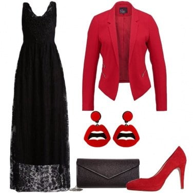 Outfit Elegante con rosso e nero