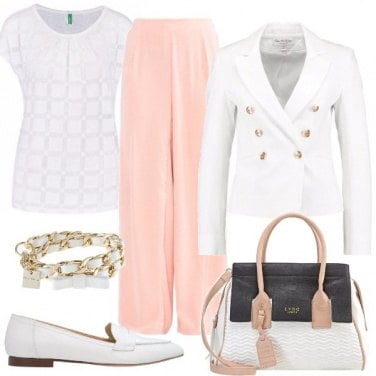 Outfit In ufficio in bianco e rosa
