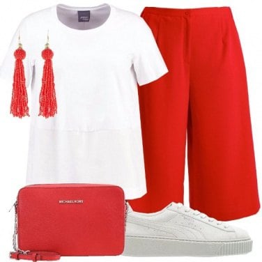 Outfit Comodità in bianco e rosso