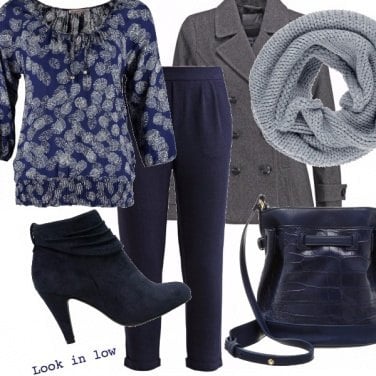 blue and gray outfit