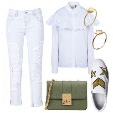 Outfit Bianco con toni militare