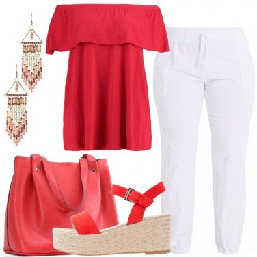 Outfit Rosso e bianco per la donna curvy
