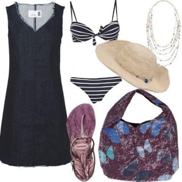 Outfit Al mare in jeans e lustrini