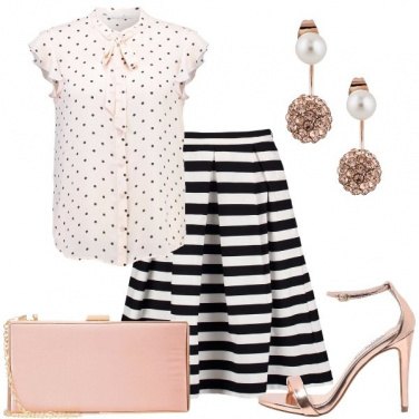 Outfit Righe pois e rosé