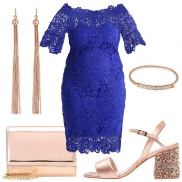 Outfit Pizzo blu e oro rosa