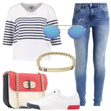 Outfit Bianco rosso e blu