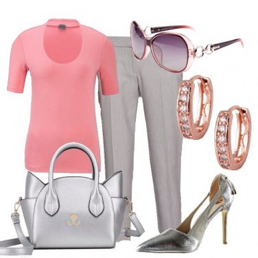 Outfit Al lavoro in grigio e rosa