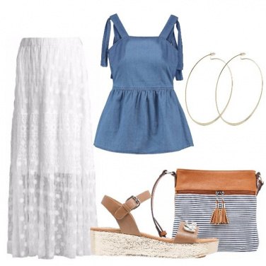 Outfit Bianco denim e caramello