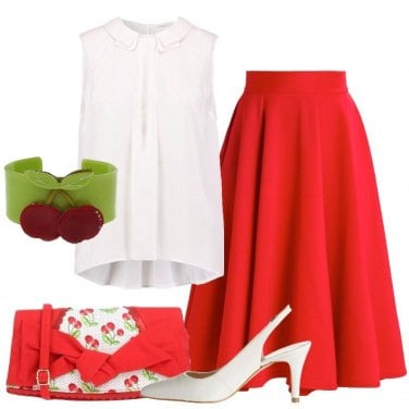 Outfit Bianco e rosso retrò