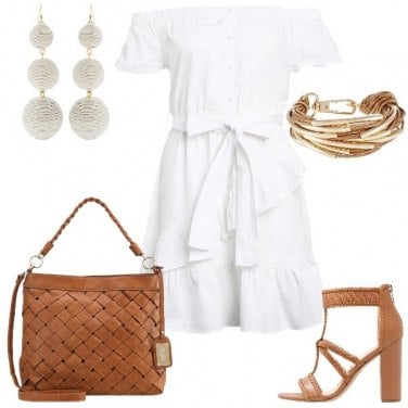 Outfit Bianco e cuoio