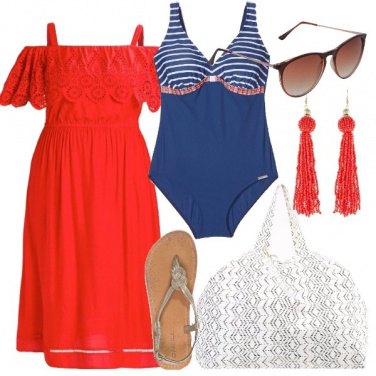 Outfit Rosso e blu al mare