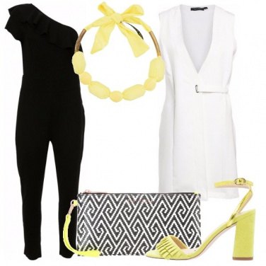Outfit Nero bianco e giallo