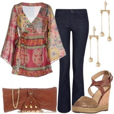 Outfit Serata in seta e jeans