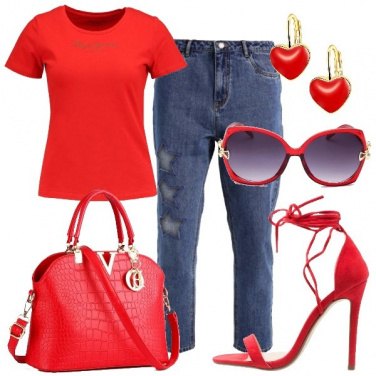 Outfit Rosso sul jeans