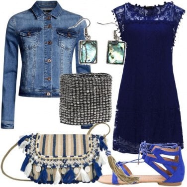 Outfit Abito blu in stile boho-chic