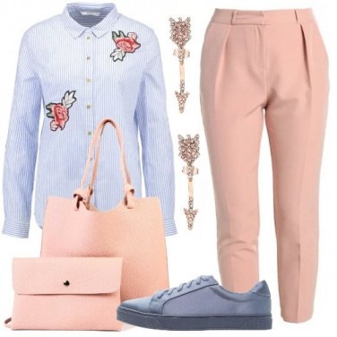 Outfit Camicia a righe ricamata