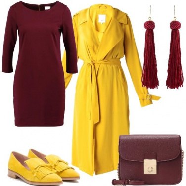 Outfit Bordeaux e giallo