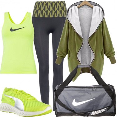 Outfit Fitness in verde acido e grigio