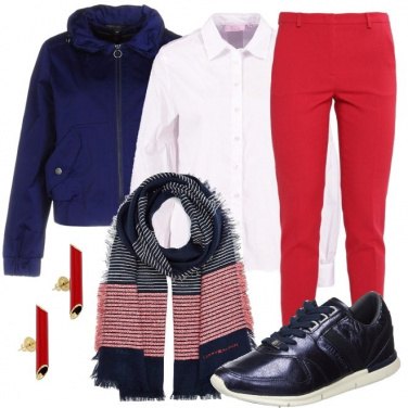 Outfit Blu, bianco e rosso