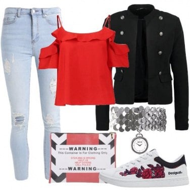 Outfit Giacca jeans e sneakers