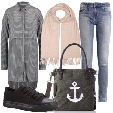 Outfit Maxi camicia rigata