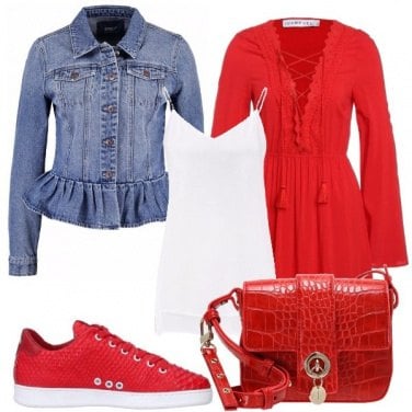 Outfit Rosso e jeans