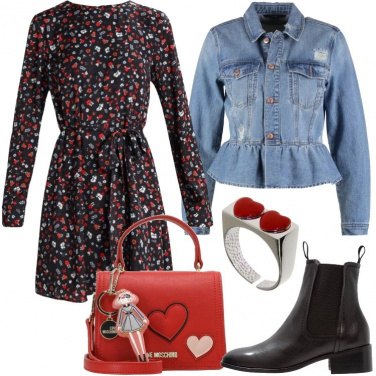 Outfit La giacca in jeans e abito a fiori