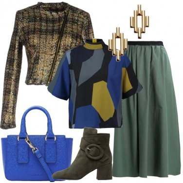 Outfit Gonna a campana oliva
