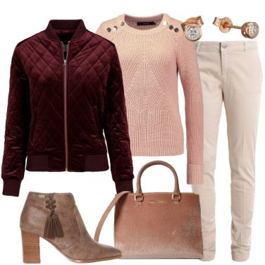Outfit Il bomber in velluto rosso scuro