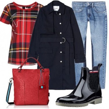Outfit Trench blu e tartan