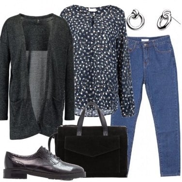 Outfit Jeans blusa e cardigan