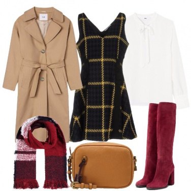 Outfit Vestito tartan e stivali rossi