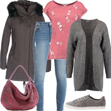 Outfit Rosa e grigio