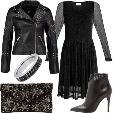Outfit Anello in argento con pietre nere