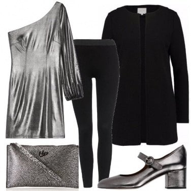 Outfit Vestito monospalla laminato