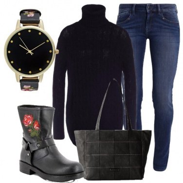 Outfit Fiori e collo alto