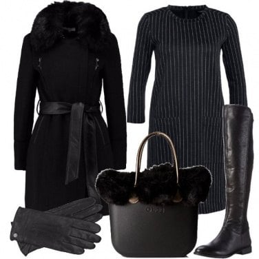 Outfit In nero e pelliccia