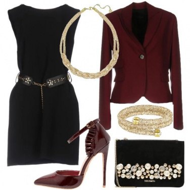 Outfit Eleganza nera bordeaux e oro