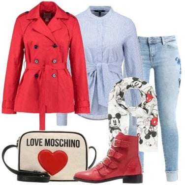 Outfit Trench rosso e jeans