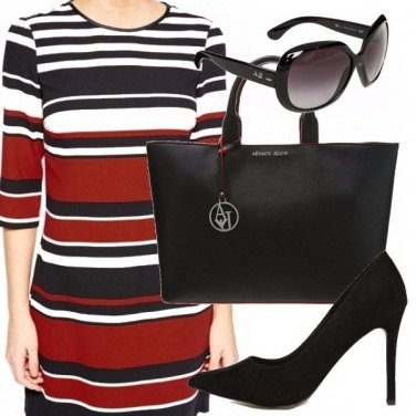 Outfit Righe rosse, bianche e nere