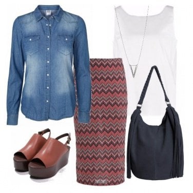 Outfit Gonna lunga e camicia jeans